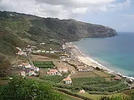 The village of Praia Formoso, on the southern coast of Almagreira; a resort and tourist center during the summer, attractive for its long white sand beach