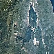 Erta Ale volcano (EA) and Ethiopian Highlands (EH) as seen from space