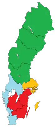 Clickable image map showing the geographic boundaries of administrative courts and administrative courts of appeal in Sweden.