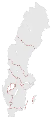 Map of Sweden showing the geographic boundaries appellate courts in Sweden.