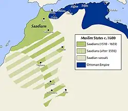 Image 39Extent of the Saadian empire at the beginning of the 17th century (from History of Morocco)