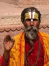 A Hindu sadhu, or ascetic wandering monk or holy man, in Kathmandu, Nepal