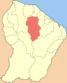 Location of the commune (in red) within French Guiana