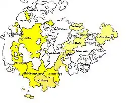 Thuringia, showing the combined territory of Saxe-Gotha and Saxe-Altenburg from 1672, before it was again divided in 1680