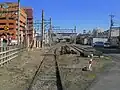 View of the station from the storage line stub formerly a gravel line to the Komagawa River, February 2011