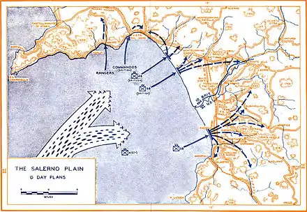 map showing Allied landing areas