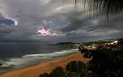 Lightning above the coastline of San Agustinillo at night.