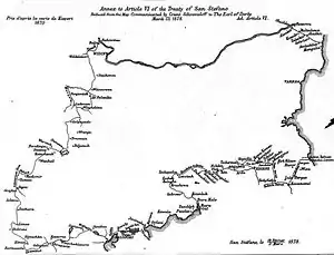 Annex to the Treaty of San Stefano, showing the borders of the new Principality of Bulgaria.