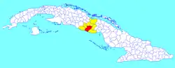 Sancti Spíritus municipality (red) within  Sancti Spíritus Province (yellow) and Cuba