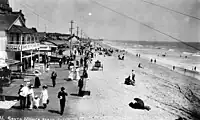 Bustling Santa Monica beach, 1890