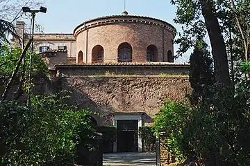 Exterior of the dome of Santa Costanza showing the windows in a cylindrical drum that hides the shape of the dome from view