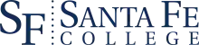 The Logo of Santa Fe College featuring the letters "SF" prominent on top of the words "Santa Fe College" in blue