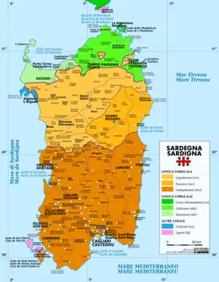 Linguistic map of Sardinia