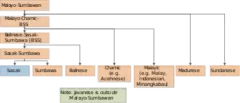 Chart of the relationship between Sasak and nearby languages