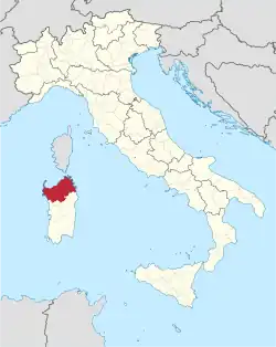 Map highlighting the location of the province of Sassari in Italy