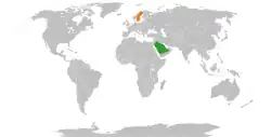 Map indicating locations of Saudi Arabia and Sweden