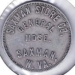 Coal scrip from Saxman, West Virginia