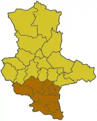 Map of Saxony-Anhalt highlighting the former Regierungsbezirk of Halle