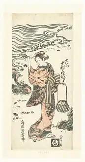 Nakamura Kiyosaburo as Omutsu collecting sea shells.