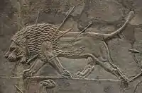 Dying lion, Lion Hunt of Ashurbanipal, North Palace, Nineveh