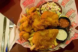 A seafood basket at a restaurant