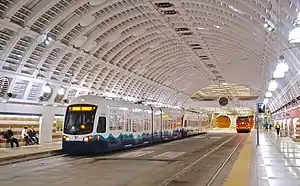 Light rail train at Pioneer Square station