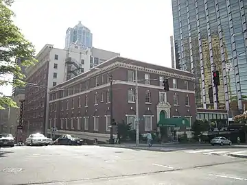 University Club building looking west from the corner of Sixth and Spring