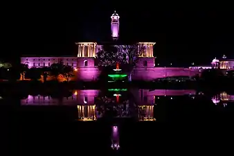 The Secretariat Building at night