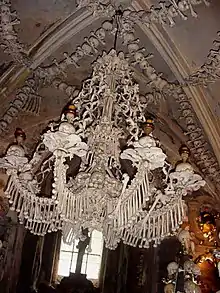 Chandelier made of human bones in Sedlec Ossuary