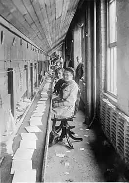 USDA seed packet assembly line, circa 1916