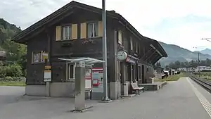 Two-story building with gabled roof