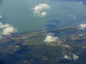 Image showing an aerial view of the twenty-five wind turbines.