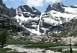 The headwall of Seitz Canyon, and Seitz Lake, looking south