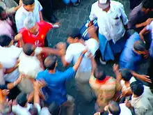 An overhead view of a mob.