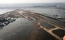 Tsunami flooding on the Sendai Airport runway