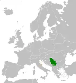 Map indicating locations of Serbia and San Marino