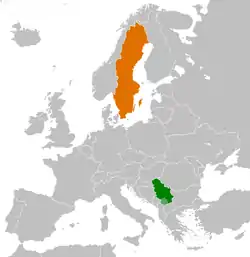 Map indicating locations of Serbia and Sweden