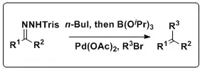 The Shapiro and Suzuki reactions are combined to yield a variety of alkene products.