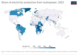 Image 58Share of electricity production from hydropower, 2022 (from Hydroelectricity)