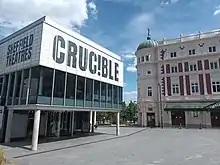 Sheffield Theatres exterior showing the Crucible and Lyceum.