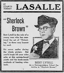 Simple newspaper advertisement with a man's face on the right hand side.