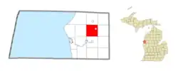 Location within Mason County (red) and the administered village of Fountain (pink)