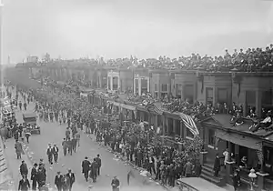 Rooftop bleachers overlooking Shibe Park (Connie Mack) Stadium in Philadelphia's Swampoodle Neighborhood, circa 1913.