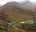 Shiel Bridge and the A87 viewed from the north, with its filling station on the left