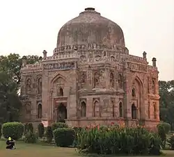 Mausoleum called the Shisha Gumbad (glass dome) for its internal glass decorations at Lodhi Gardens.