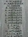 Close-up of names on a war memorial.