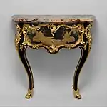 Side table (commode en console); by Bernard II van Risamburgh; c.1755-1760; Japanese lacquer, gilt-bronze mounts and Sarrancolin marble top; height: 90.2 cm; Metropolitan Museum of Art