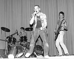 Siege at their high school's 'Battle of the Bands' in 1984. Left to right: Rob Williams, Kevin Mahoney, and Kurt Habelt.