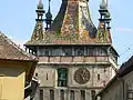 Close-up view of the Clock Tower in Sighișoara