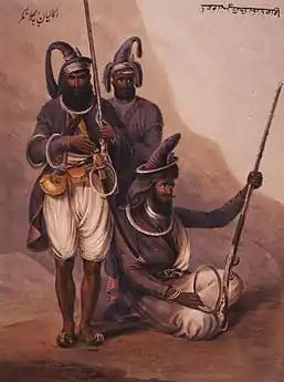 Nihang Abchal Nagar, turban-wearing Sikh soldiers with chakrams.